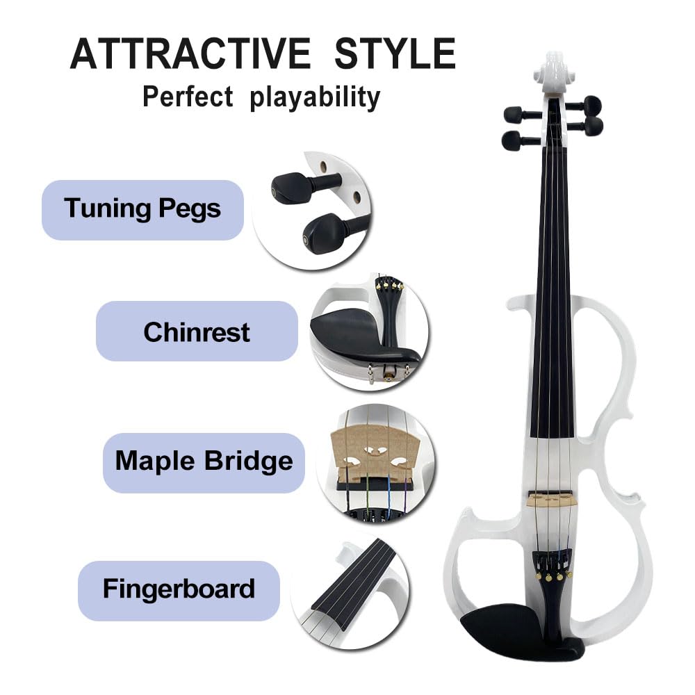 4 String Electric Viola Full 4/4 Size, Silent Practice Viola, Solid Wood Metallic Electric Violas with Ebony Fittings, Beginner Kit for Adults Teens (black)