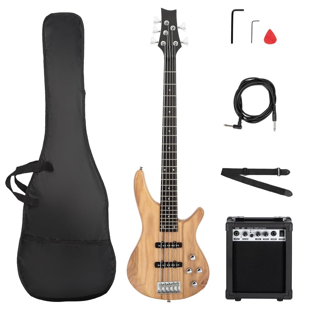 Ktaxon Electric Bass Guitar 4 String Bass Guitar with 20 Watt Amplifier, PJ Type Pickup, Naturally air-dried Maple Neck, Rosewood Fretboard, Basswood Body(Black)