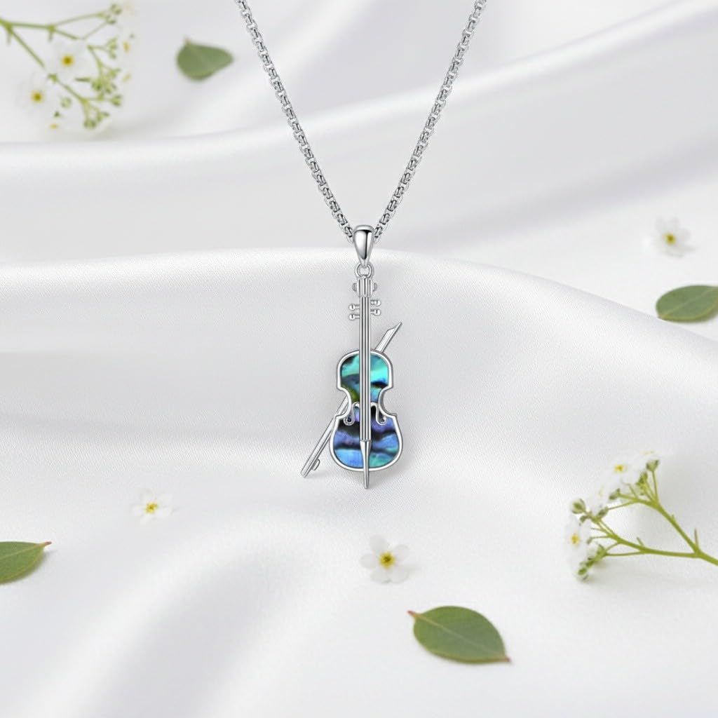 Cello Necklace 18K White Gold Plated Cello Pendant Music Jewelry Gifts for Women Men