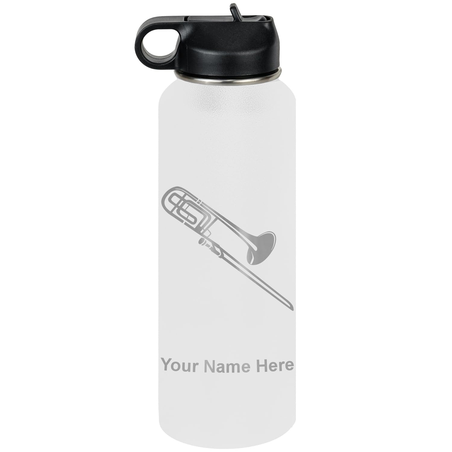 LaserGram Personalized Water Bottle, Trombone, Stainless Steel Double Wall Vacuum Insulated with Flip Top Straw, Custom Engraved Gift (32oz / 950ml Lavender)