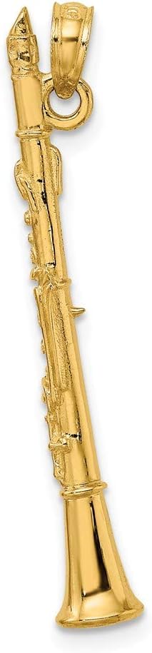 14K Yellow Gold 3-D Clarinet Charm Necklace Pendant with 18" Length Chain