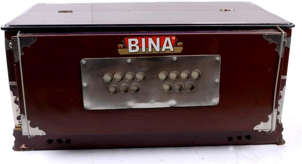 Harmonium BINA no. 11,Indian Harmonium, 2024 Edition,3 1/4 octaves, 7 stops, 3 extra notes, Checked & Retuned by Aakrati Musicals, Mahagony Color, Kirtan, Indian Keyboard,