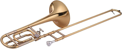 Bb Flat Tenor Trombone with F Attachment – Standard Intermediate Slide Trombone in Gold Finish, Brass Body, Smooth Slide, For Band Orchestra Jazz Players