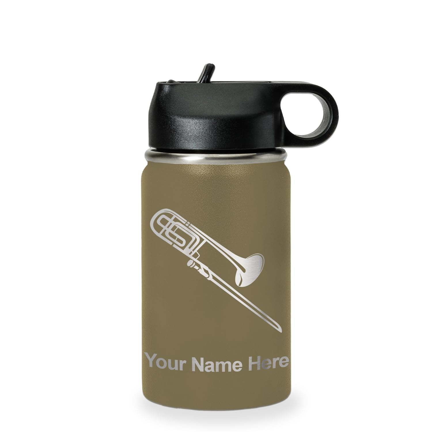 LaserGram Personalized Water Bottle, Trombone, Stainless Steel Double Wall Vacuum Insulated with Flip Top Straw, Custom Engraved Gift (32oz / 950ml Lavender)