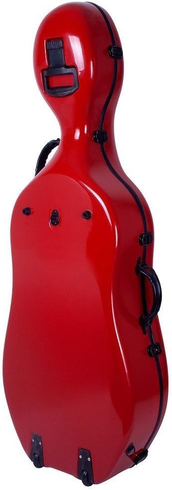 Crossrock Cello Case 4/4 Size, Fiberglass Hard Case with Backpack Straps and Wheels (red)