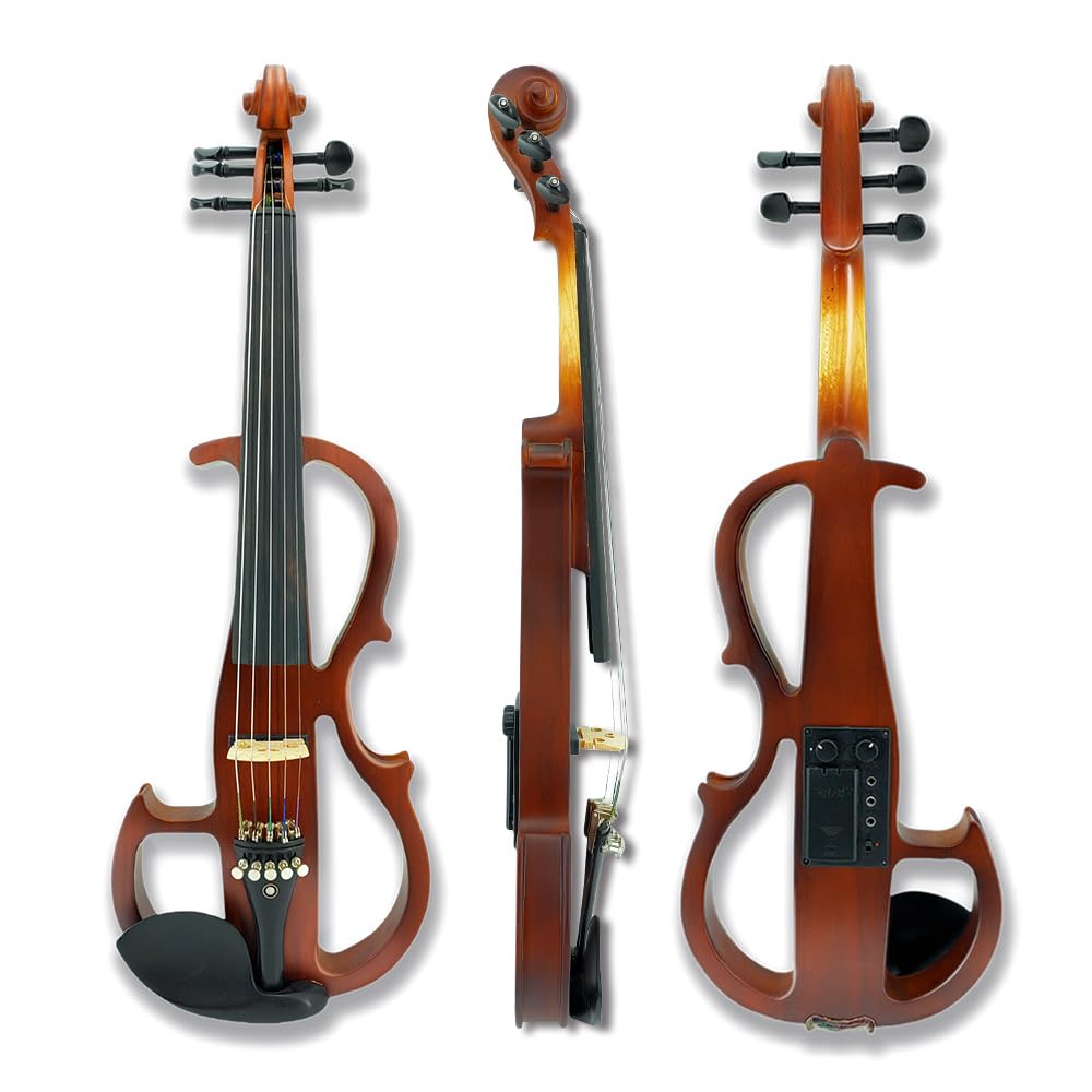 Vetimobato Electric Violin 4/4 Full Size Solid Wood Silent Violin Set for Adults Beginner Practice Electric Fiddle with Ebony Fittings Hard Case & Bow(4 String White)