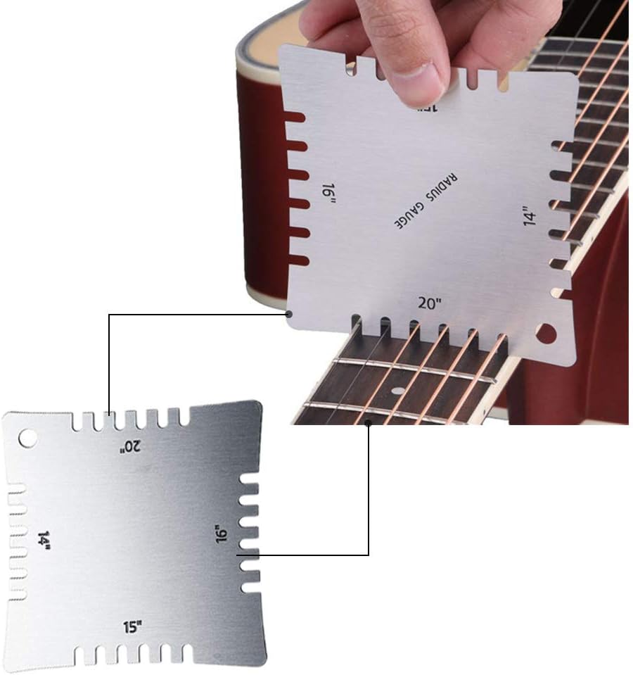 TIMESETL 14Pcs Guitar Luthier Tools Set Including Understring Guitar Radius Gauge, String Action Ruler Gauge, Guitar Notched Radius Gauges Guitar Set Up Tool Kit for Guitar and Bass Setup