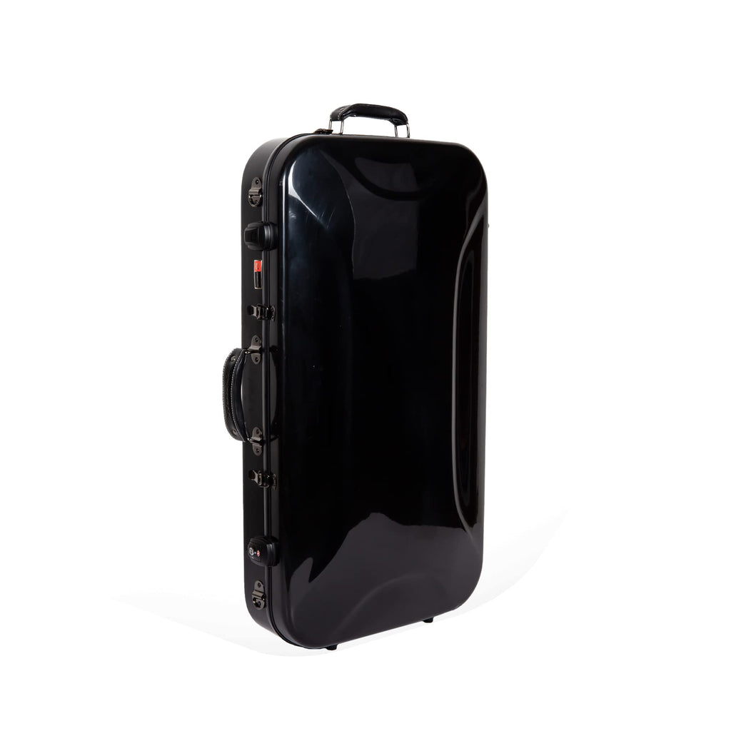 Crossrock Fiberglass Double Case for Mandolin & 4/4 Violin – Fits A & F-Style | Black Gloss Finish, TSA Lock, Backpack Straps, Accessory Storage – Pro Tour Series