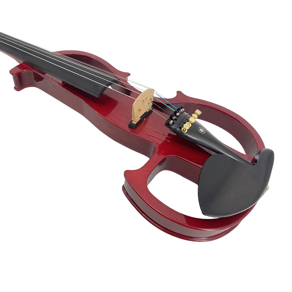 4/4 Full Size Electric Violin – Silent Electric Violin with Headphone Jack, Ebony Fittings – Includes Case, Bow, – Ideal for Practice & Performance (Black)