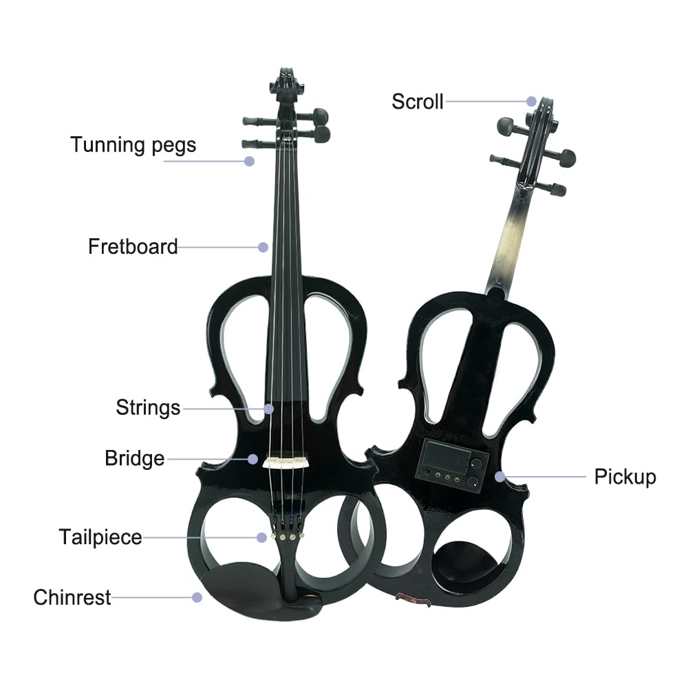 Vetimobato 16 Inch Electric Viola 4 String Practice Silent Viola Solidwood Walnut with Maple Neck Ebony Fittings Metallic Coating Case Bow Headphones AUX Cable Perfect for Beginner Professional(White)