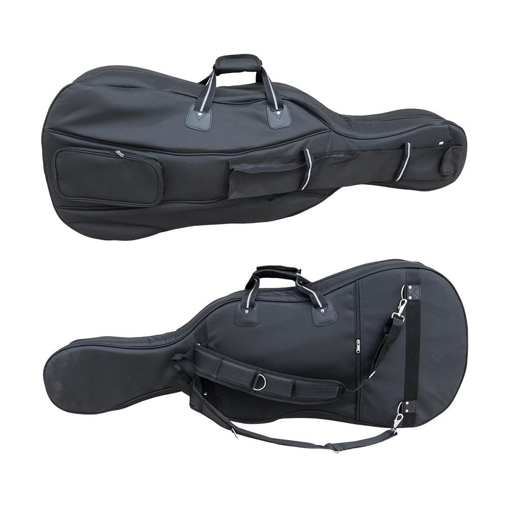 Cello Gig Bag, 4/4 Size, Nylon Exterior, 20mm Thick Foam Padding, Adjustable Backstraps, Multiple Pockets, Front Accessory Storage, Back Sheet Music Pocket, Cello travel soft case (Black)