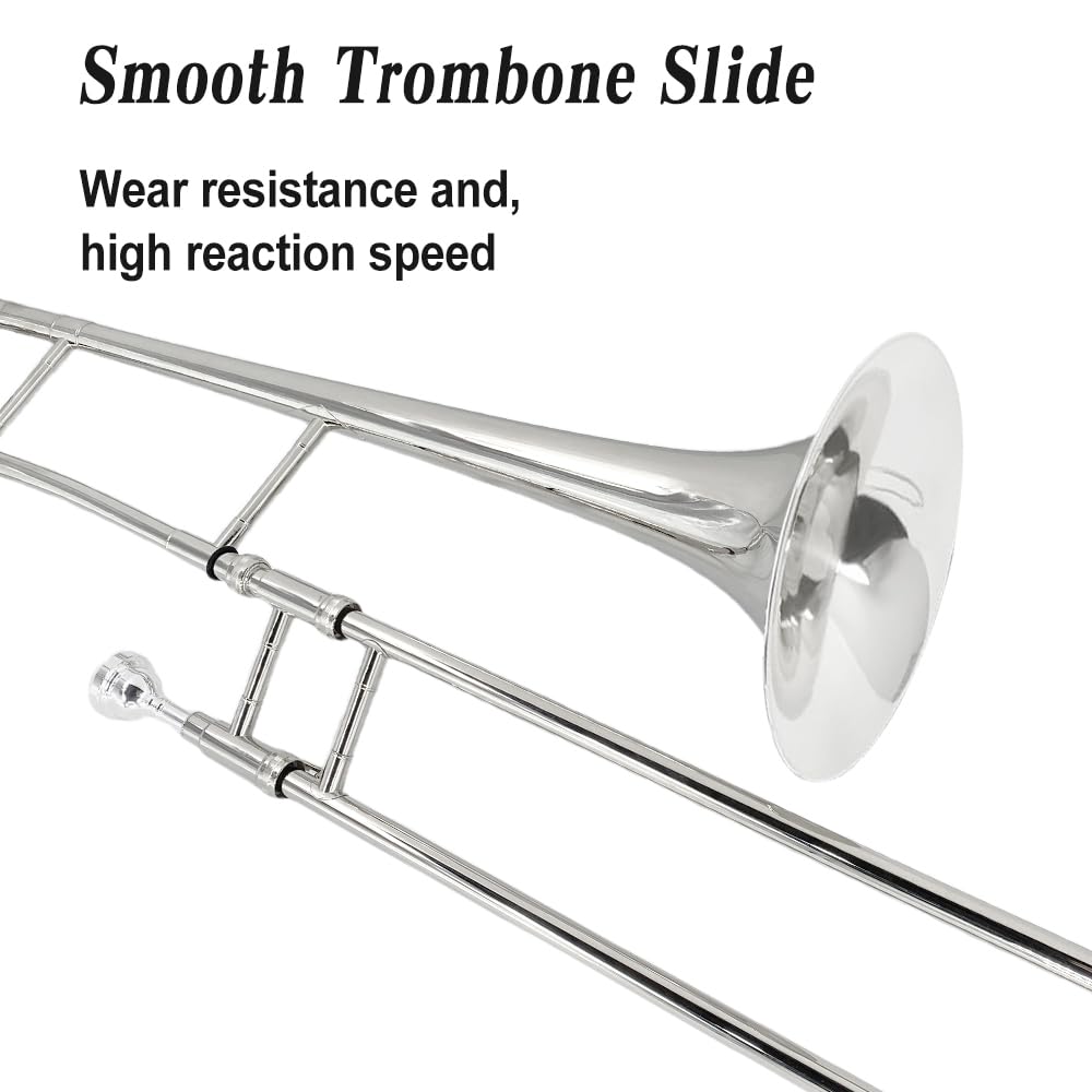 Bb Tenor Slide Trombone – B Flat Brass Trombone with Gold Lacquer Finish- Includes Hard Case, Mouthpiece & Cleaning Kit – Fit for Musicians and Beginners（12.7 mm & 205 mm）