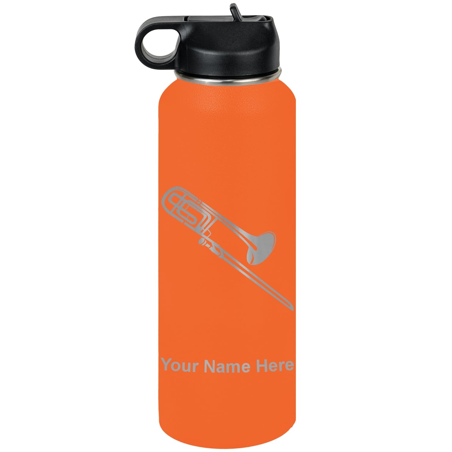 LaserGram Personalized Water Bottle, Trombone, Stainless Steel Double Wall Vacuum Insulated with Flip Top Straw, Custom Engraved Gift (32oz / 950ml Lavender)