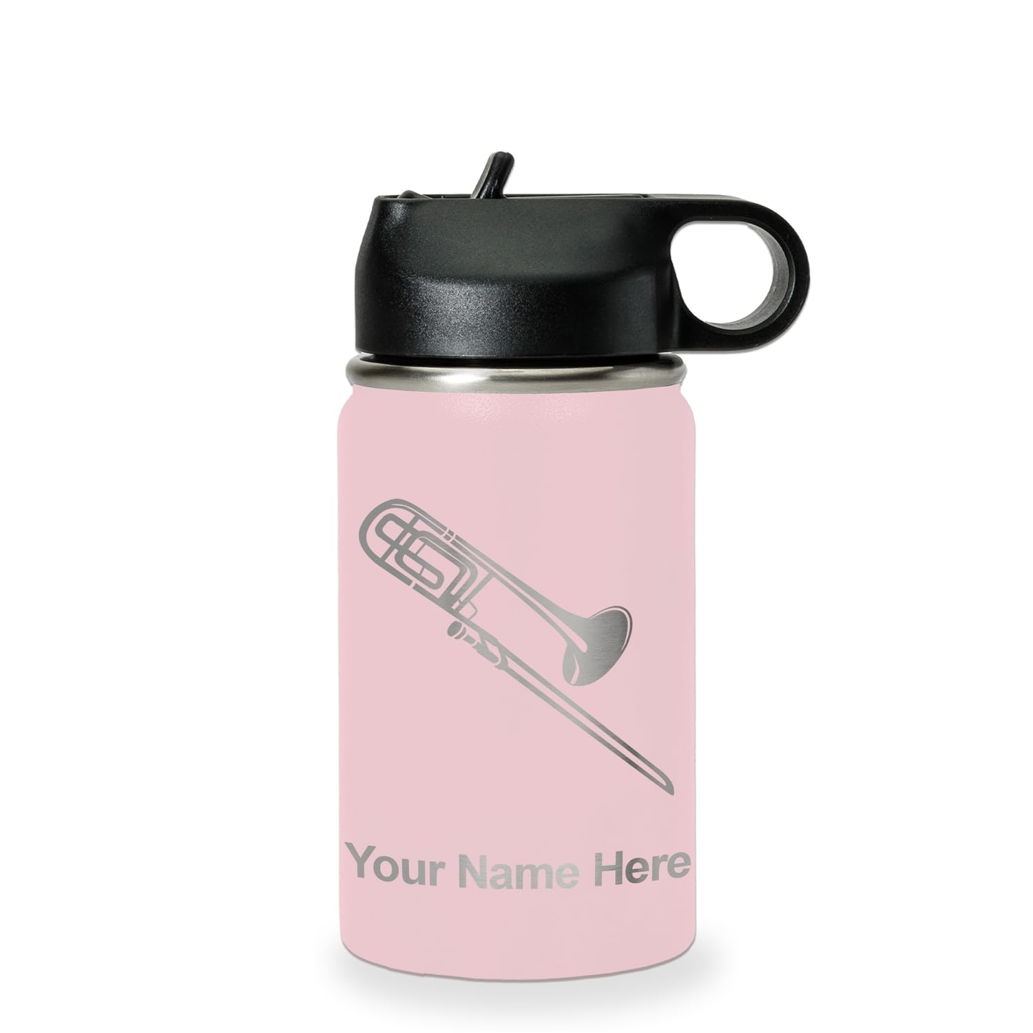 LaserGram Personalized Water Bottle, Trombone, Stainless Steel Double Wall Vacuum Insulated with Flip Top Straw, Custom Engraved Gift (32oz / 950ml Lavender)