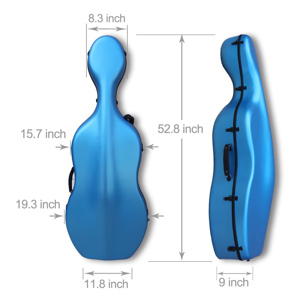 Vetimobato Carbon Fiber Cello Case for 4/4 Full Size Hard Shell with Wheels, Built-in Handle, Backpack Straps, Bow Holders Cello Accessories Box Strong & Ultralight (Dark Green)