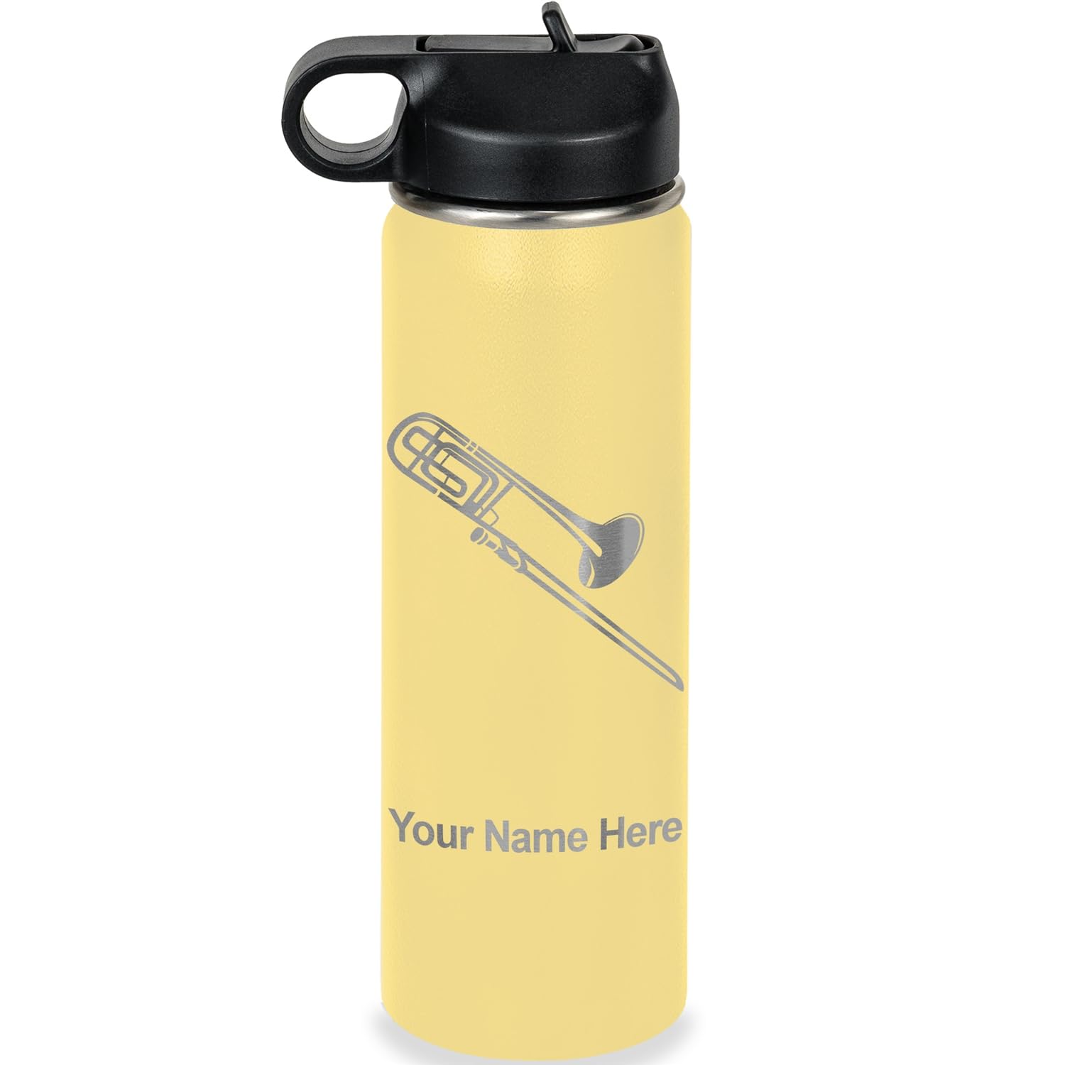 LaserGram Personalized Water Bottle, Trombone, Stainless Steel Double Wall Vacuum Insulated with Flip Top Straw, Custom Engraved Gift (32oz / 950ml Lavender)