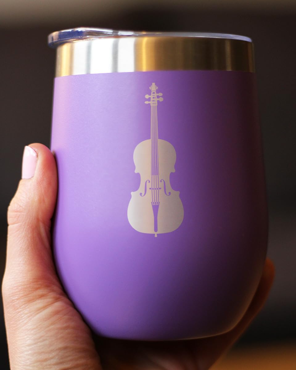 Bevvee Cello - Wine Tumbler Cup with Sliding Lid - Stainless Steel Insulated Mug - Orchestra Gifts for Cellists - Teal