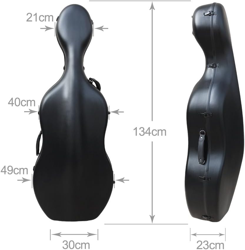 Vetimobato Carbon Fiber Cello Case for 4/4 Full Size Hard Shell with Wheels, Built-in Handle, Backpack Straps, Bow Holders Cello Accessories Box Strong & Ultralight (Black)