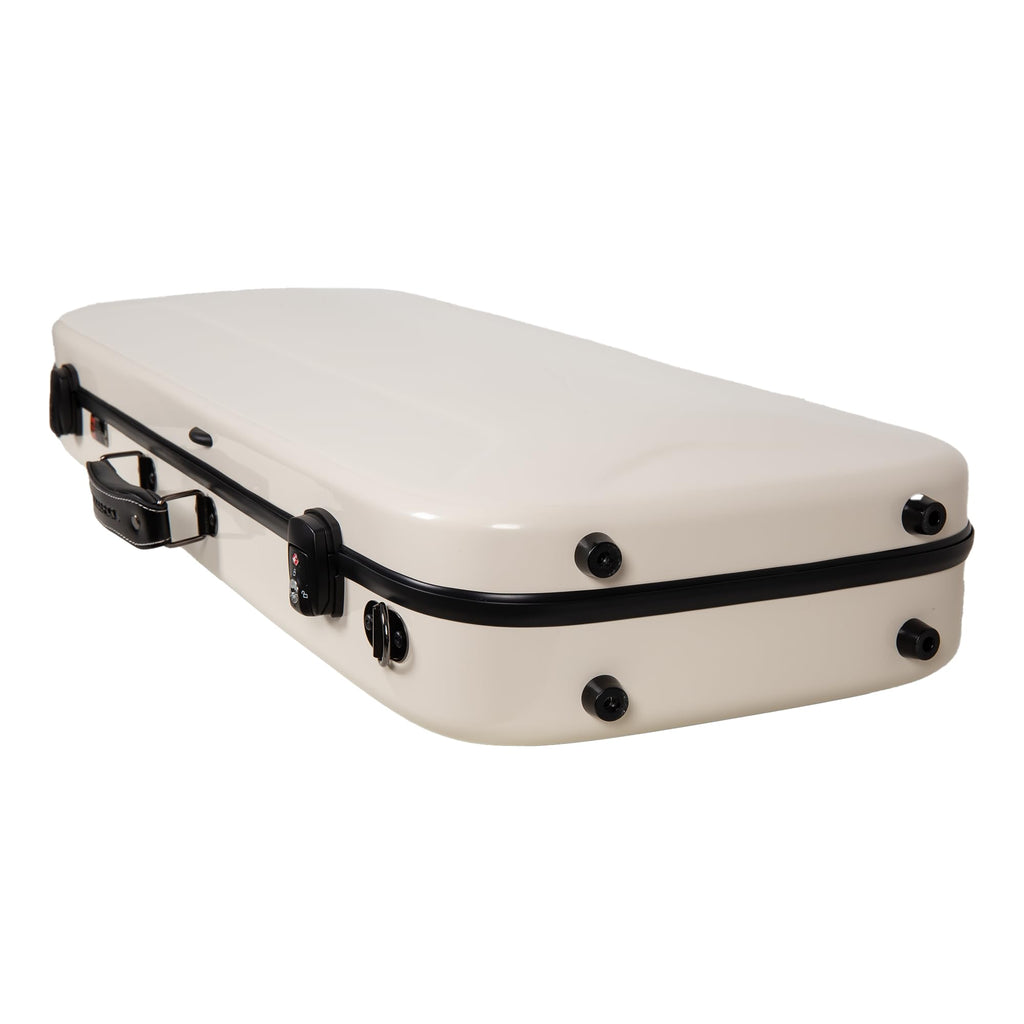 Crossrock Fiberglass Double Violin Case fits Two 4/4 Full-Size Violins- Includes TSA lock, Protective Blanket, Hygrometer, Removable Shoulder Straps- Milky White (CRF2020DVMW)