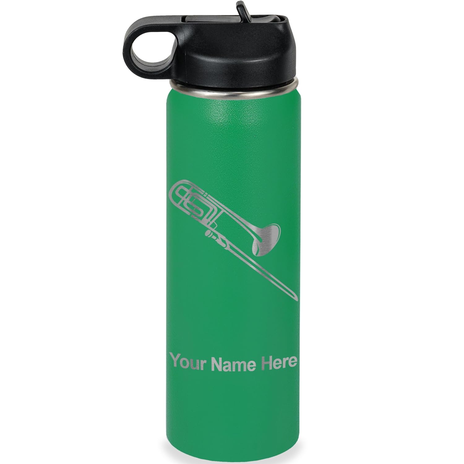 LaserGram Personalized Water Bottle, Trombone, Stainless Steel Double Wall Vacuum Insulated with Flip Top Straw, Custom Engraved Gift (32oz / 950ml Lavender)