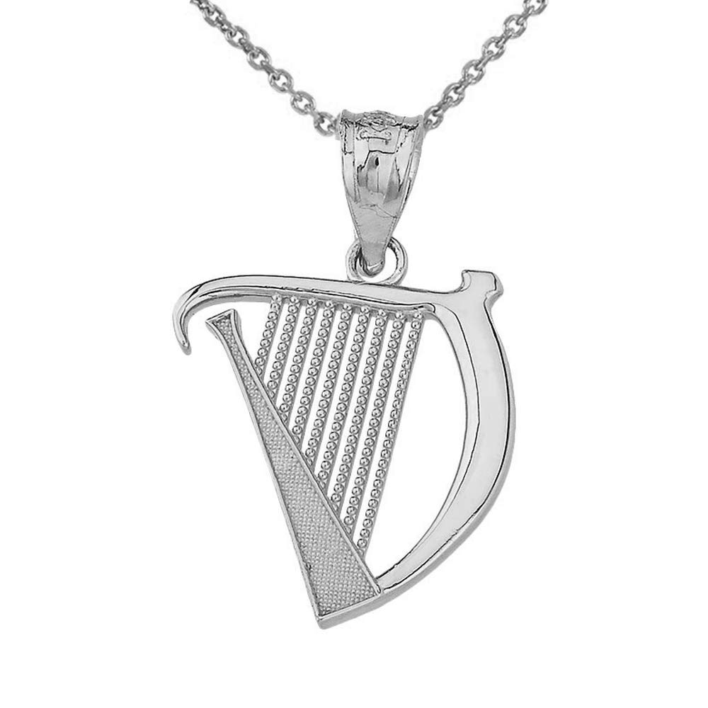 Certified 14k Gold Harp Musical Instrument Musician Charm Pendant Necklace