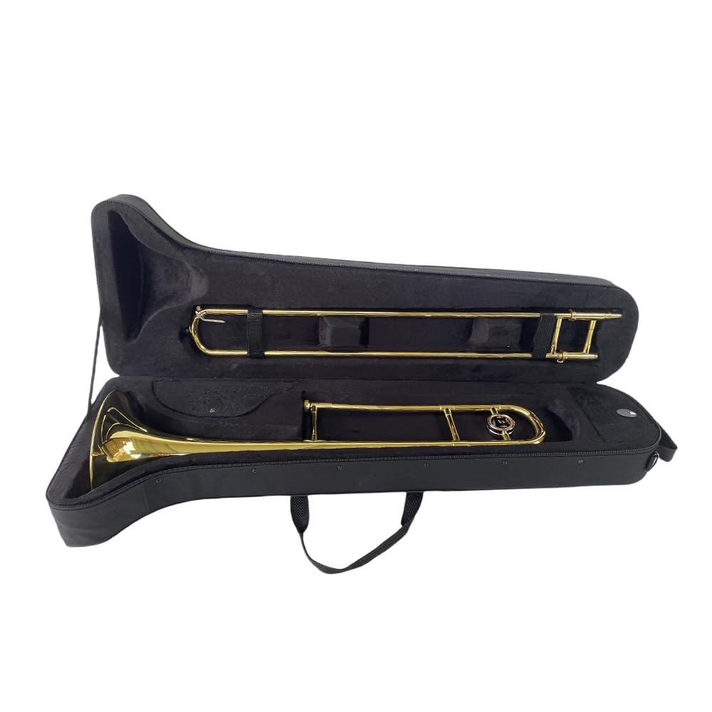 Bb Tenor Slide Trombone – B Flat Brass Trombone with Gold Lacquer Finish- Includes Hard Case, Mouthpiece & Cleaning Kit – Fit for Musicians and Beginners（12.7 mm & 205 mm）