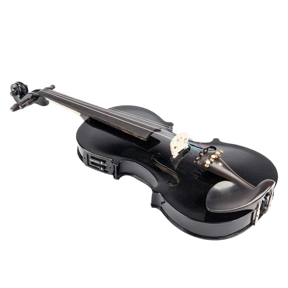 Ktaxon Acoustic Electric Violin, 4/4 Violin with EQ preamp and Ebony Accessories, Full-size Violin with AUX Cable, Shoulder Rest, Rosin, Extra String and Cleaning Cloth (Black)