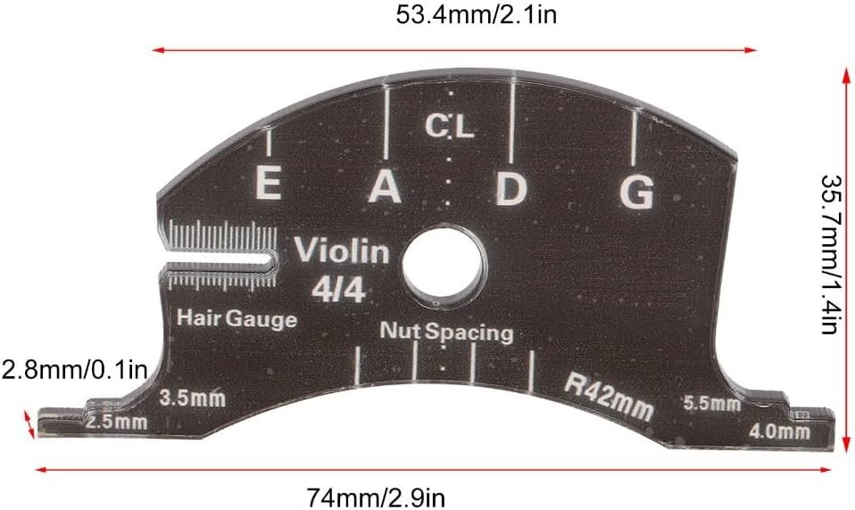 Violin Bridge Reference Tool, Acrylic Template for 4/4 3/4 | String Height Measurement, Pillow Width Check, Luthier Repair Use, 4/4 And 3/4 Violin Sizes, Portable Template