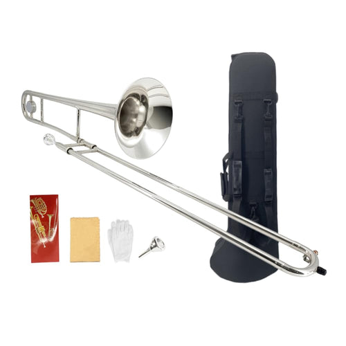 B flat Tenor Trombone, 0.5-Inch Bore, 8.07-Inch Brass Bell with Lacquer Finish, 12C Mouthpiece, Student & Beginner Slide Trombones with Case & Accessories