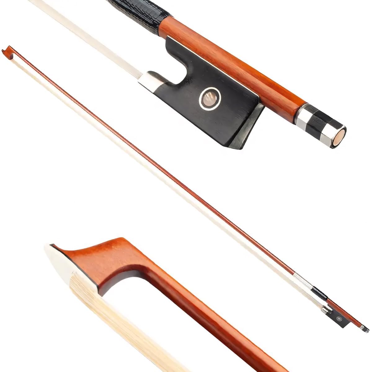 AMZZ Professional 1/2 Violin Bow – Brazilwood, Ebony Frog, White Horsehair, Handmade & Balanced for Students & Advanced Players