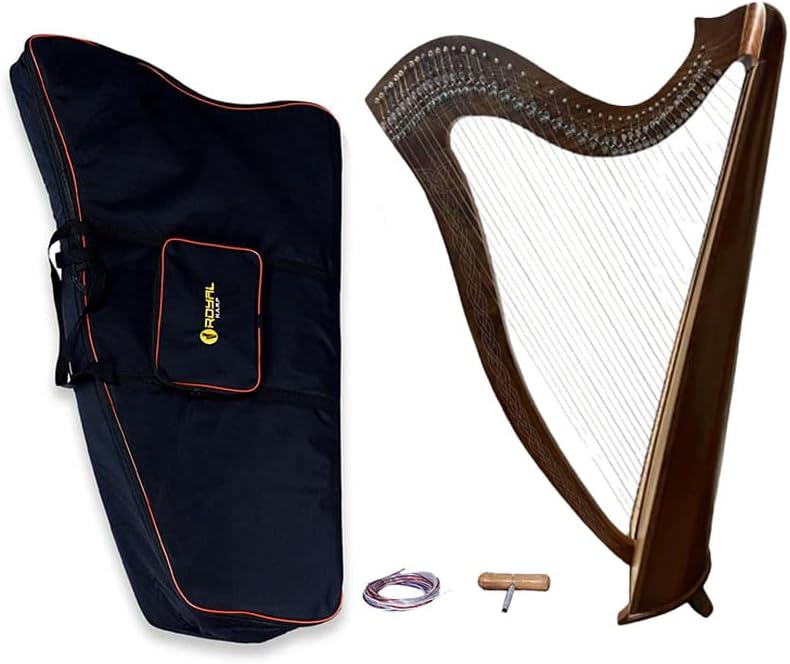 42-String Celtic Irish Style Round Harp – Traditional Wooden Lever Harp with Tuning Key & Extra Strings – Ideal for Beginners, Students & Professional Musicians