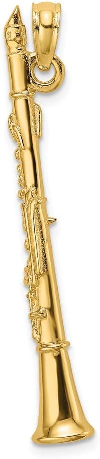14K Yellow Gold 3-D Clarinet Charm Necklace Pendant with 18" Length Chain