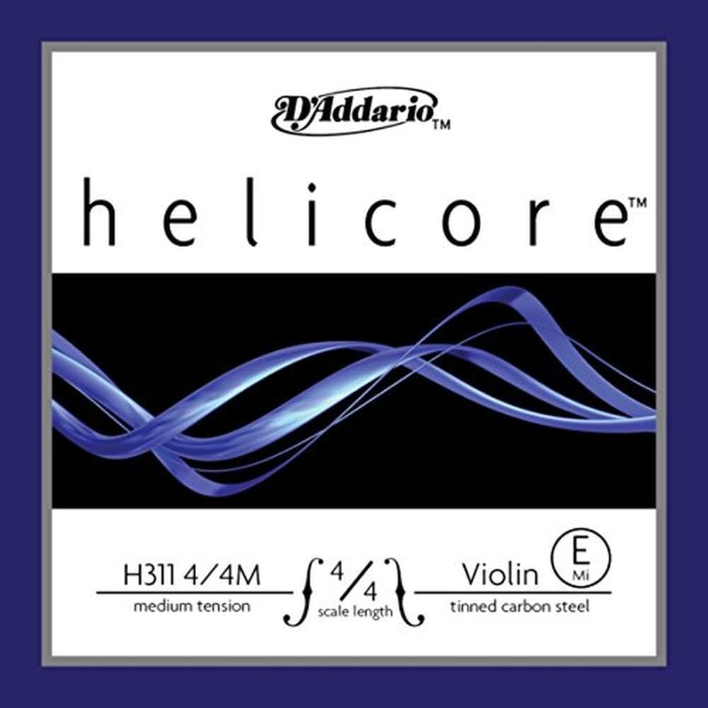 D’Addario Helicore 4/4 Size Violin String Set with Aluminum Wound E String - H310W 4/4M - Stranded Steel Core for a Clear, Warm Tone - Medium Tension