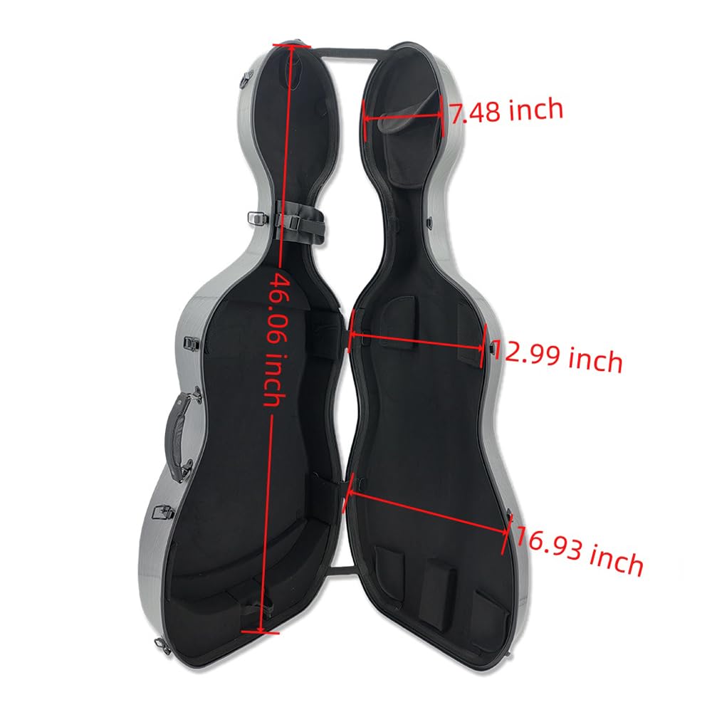 Cello Case 1/2 size With Wheels Carbon Fiber Lightweight Durable Hard Shell Travel Case,Waterproof with Carry Straps Gift for Birthday/Christmas (white)