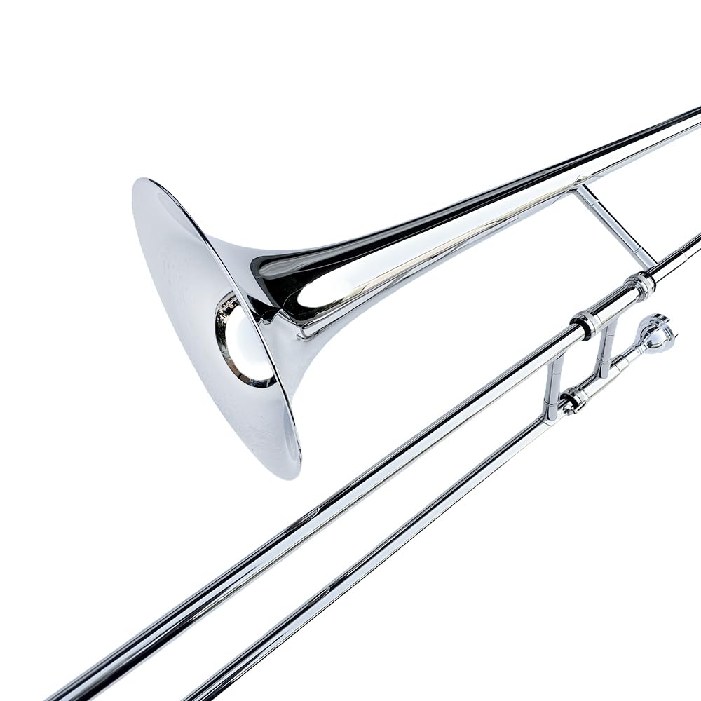 Bb Tenor Slide Trombone B Flat Gold Brass Plated Trombone for Beginners and Adults with Mouthpiece Carrying Case White Gloves Wipe Cloth (gold)