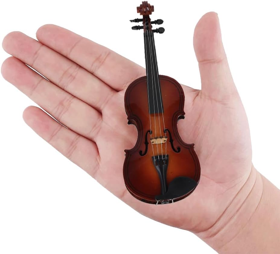 Tiiyee Wooden Miniature Violin Model, 5.5in Mini Musical Instrument Model | Tiny Violin Replica Handmade Display with Bow and Case for Room Home Office Collectible Decoration Ornament Birthday Gift