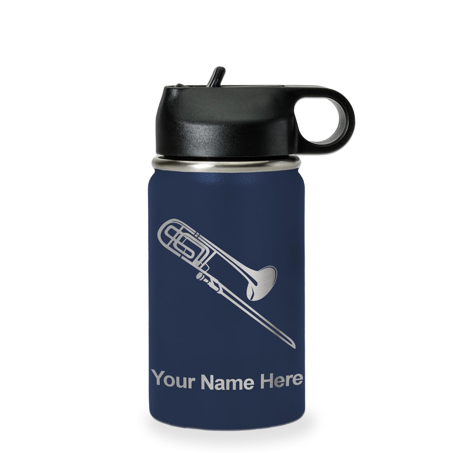 LaserGram Personalized Water Bottle, Trombone, Stainless Steel Double Wall Vacuum Insulated with Flip Top Straw, Custom Engraved Gift (32oz / 950ml Lavender)