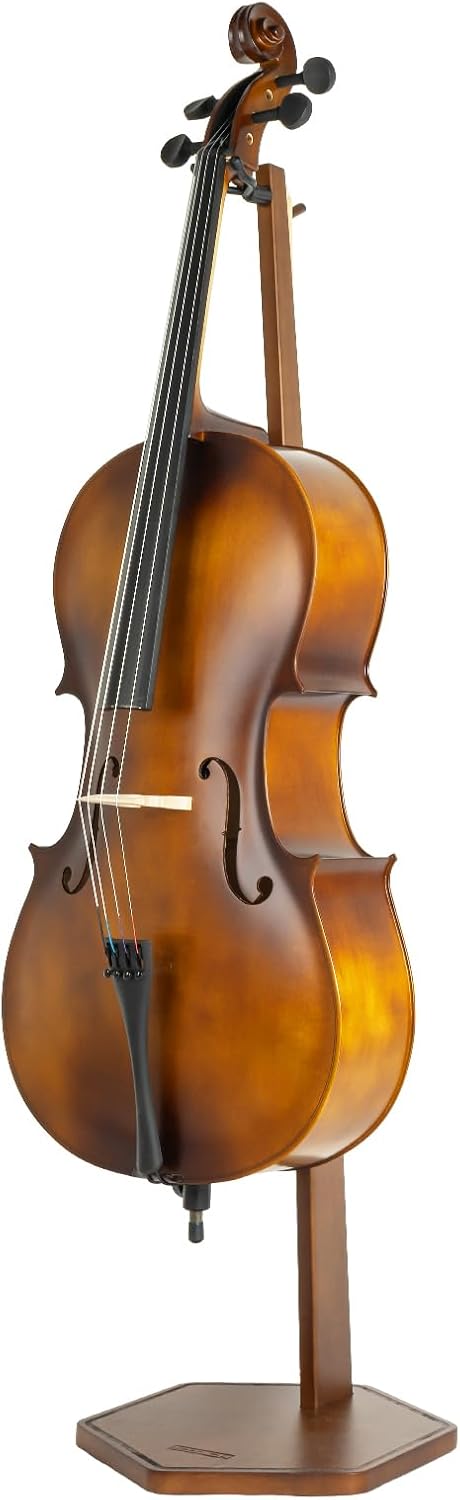 STRICH Wooden Cello Stand with Bow Holder, Heavy-Duty Floor-Standing Display Stand, Cello Wood Floor Stand for 1/2, 1/4, 3/4, 4/4,1/8, 7/8 Full Size, for Home and Studio