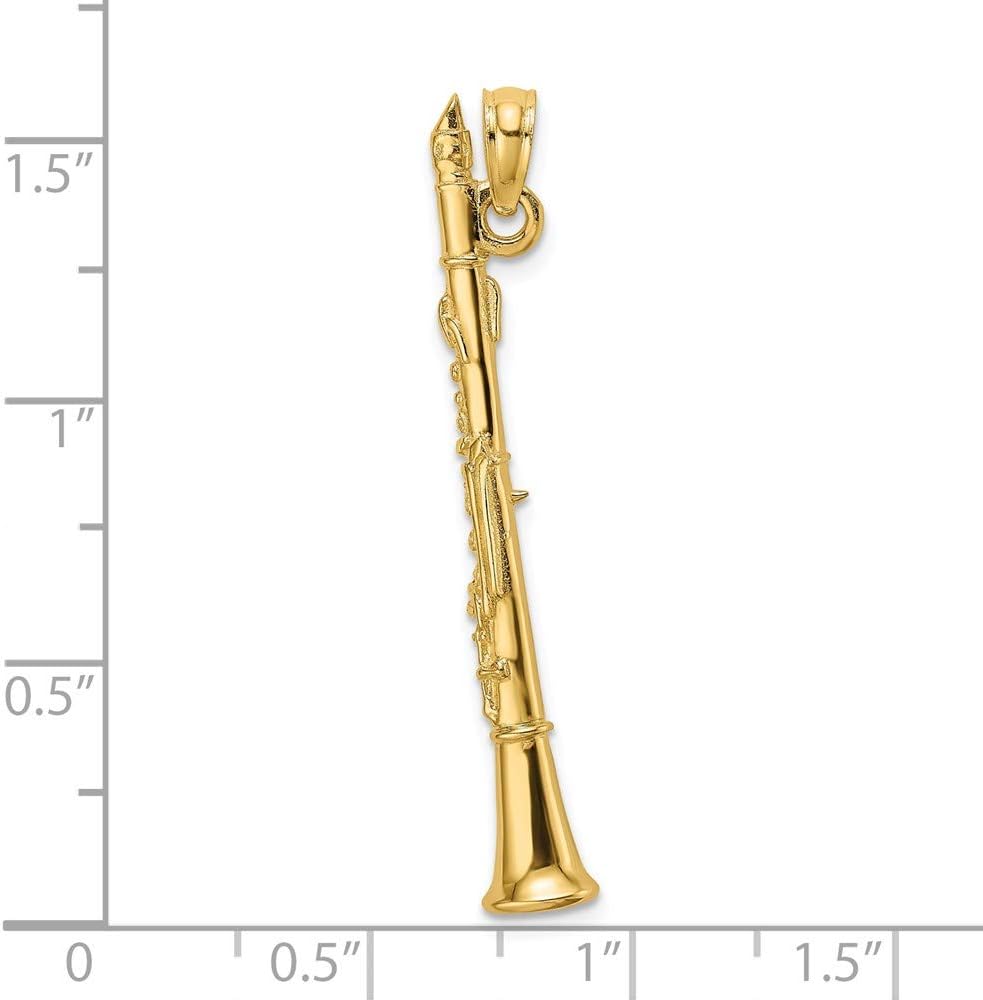 14K Yellow Gold 3-D Clarinet Charm Necklace Pendant with 18" Length Chain