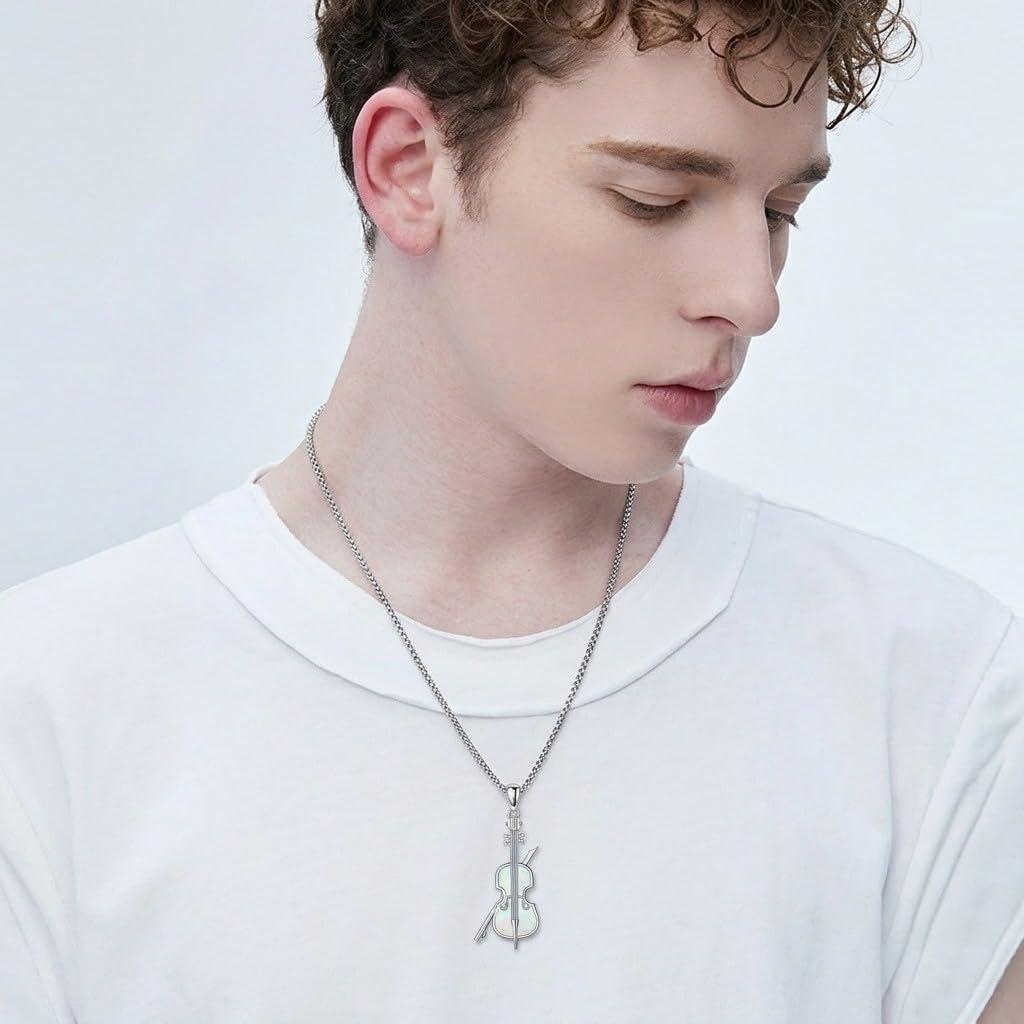 Cello Necklace 18K White Gold Plated Cello Pendant Music Jewelry Gifts for Women Men