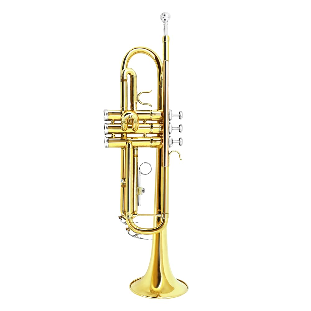 Bb Trumpet for Beginners – Standard B Flat Brass Instrument with 7C Mouthpiece, Hard Case & Cleaning Kit, Student Trumpet for Band Practice, Lessons & Gift (Golden)