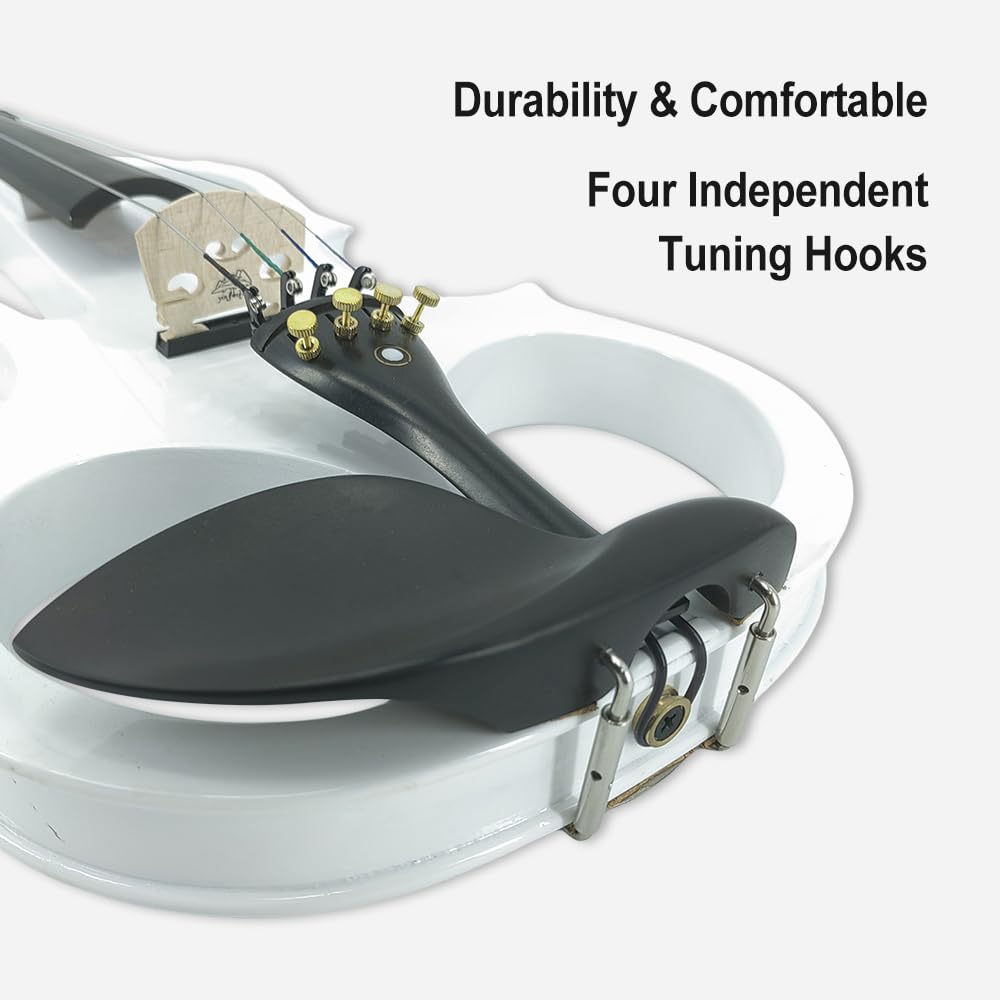 Vetimobato 16 Inch Electric Viola 4 String Practice Silent Viola Solidwood Walnut with Maple Neck Ebony Fittings Metallic Coating Case Bow Headphones AUX Cable Perfect for Beginner Professional(White)