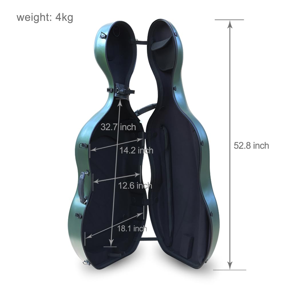 Cello Case 4/4 Carbon Fiber Ultra Lightweight Durable Hard Shell Professional Case with Wheels&Built-in Handles,Travel (pink)