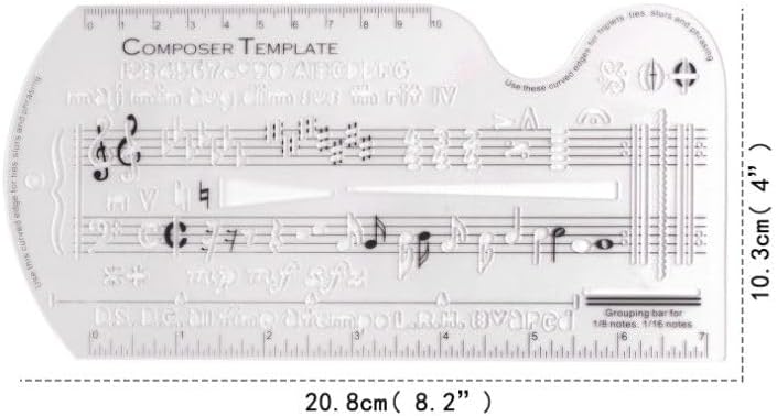 Music Composer Template Ruler, Transparent Plastic Staff Writing Guide with Pentatonic Scale, 8.3x3.9 Inch Drawing Template for Musical Notation