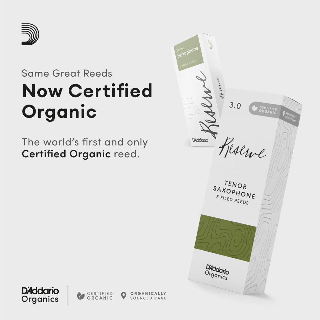 D'Addario Organic Reserve Tenor Saxophone Reeds - Sax Reeds - Individually Sealed - 2.0 Strength, 5 Pack
