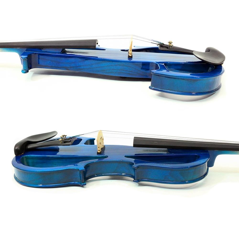 Vetimobato 16 Inch Silent Electric Viola Set- Solidwood Body with Ebony Fittings Metallic Coating Full Viola Set for Beginner Practice Professional Performance and Studio Recording (Blue, 4 String)