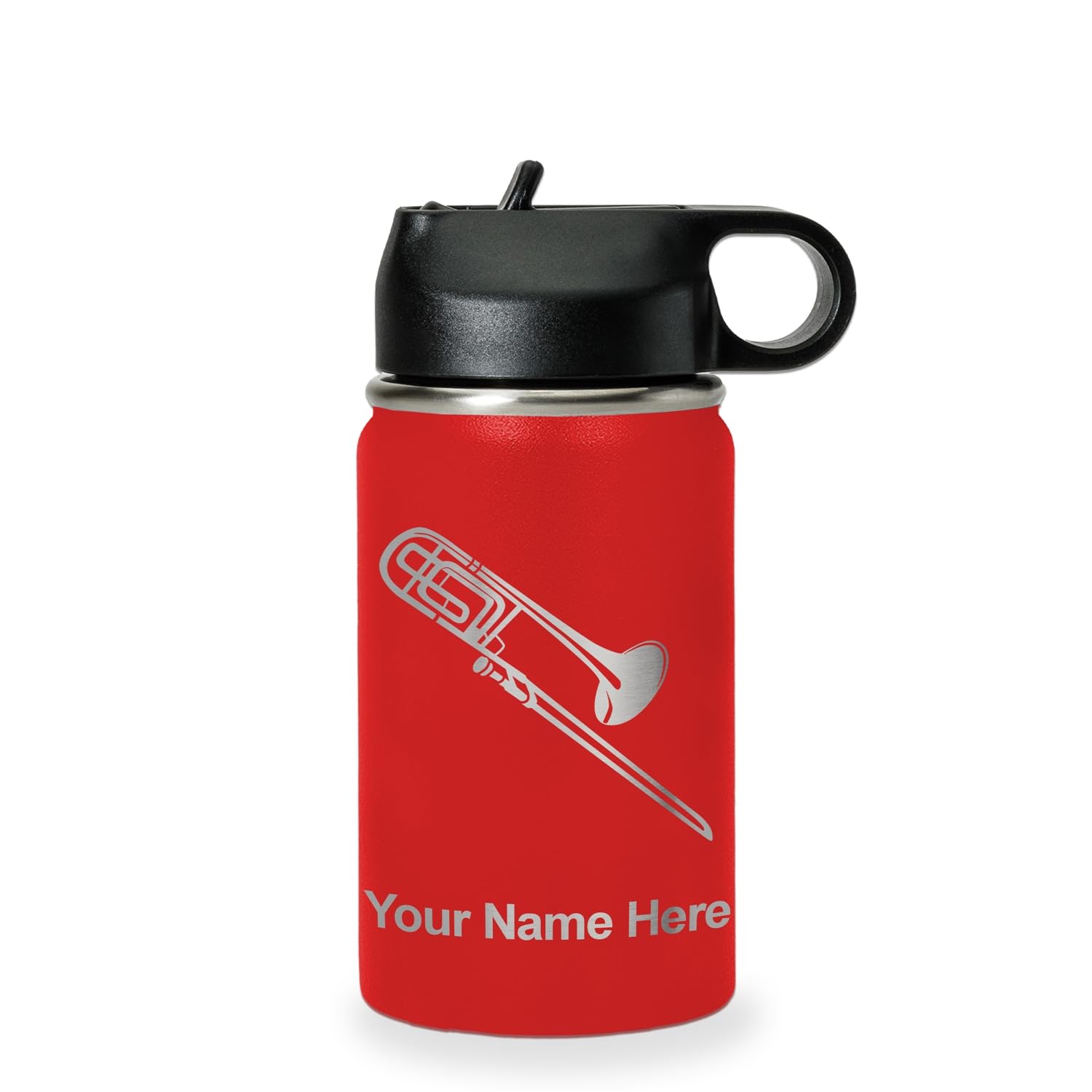 LaserGram Personalized Water Bottle, Trombone, Stainless Steel Double Wall Vacuum Insulated with Flip Top Straw, Custom Engraved Gift (32oz / 950ml Lavender)
