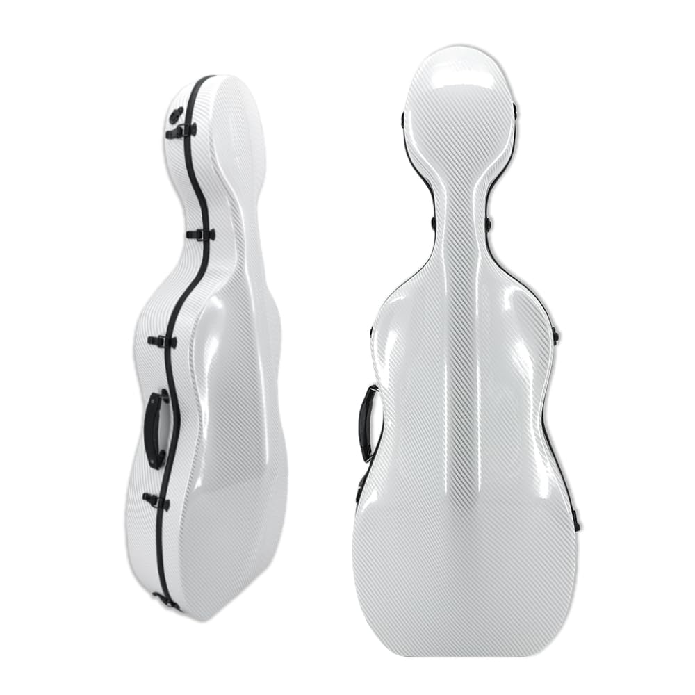1/2 Size Carbon Fiber Cello Case with Wheels - Lightweight Durable Composite Design for Easy Transport and Superior Protection(White)