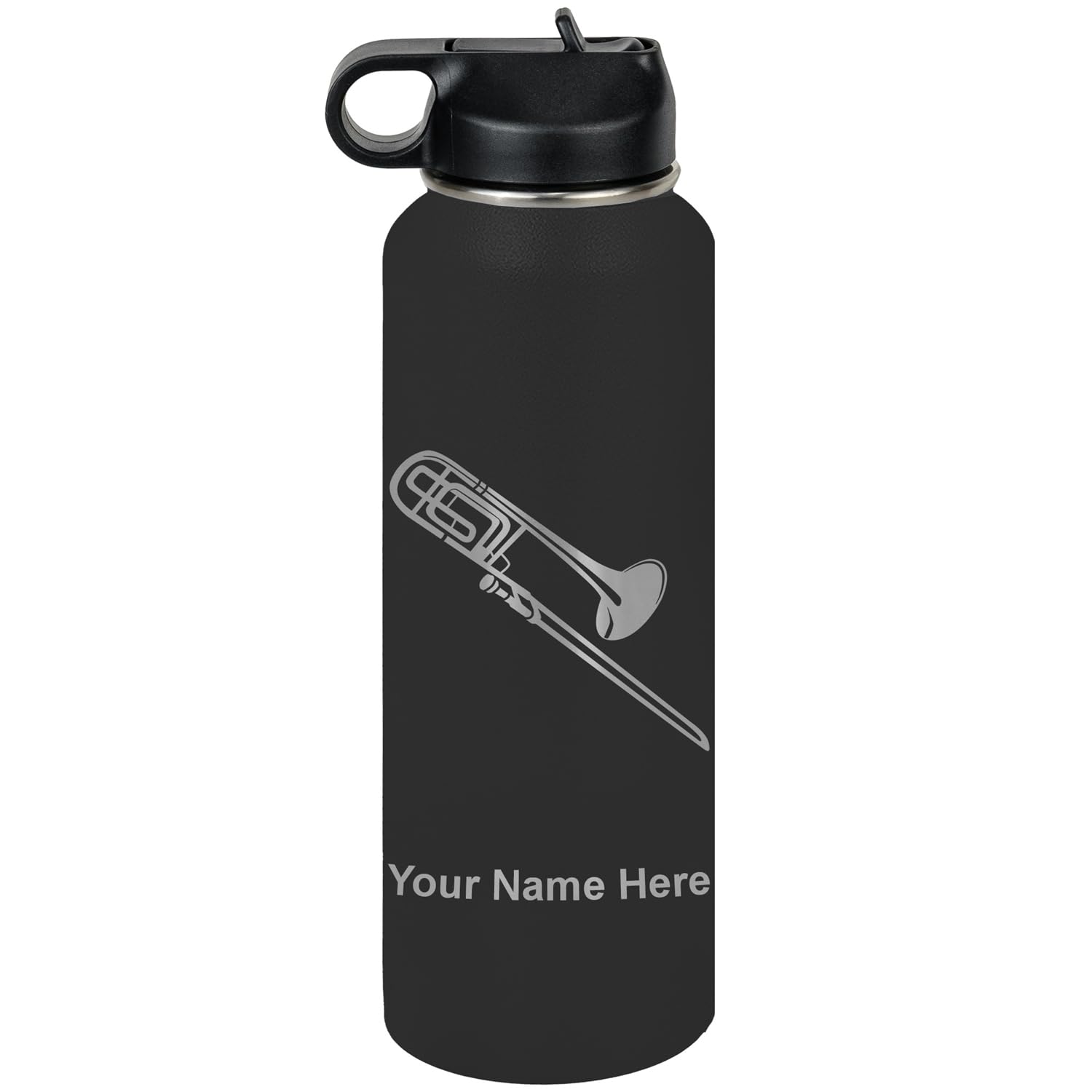 LaserGram Personalized Water Bottle, Trombone, Stainless Steel Double Wall Vacuum Insulated with Flip Top Straw, Custom Engraved Gift (32oz / 950ml Lavender)