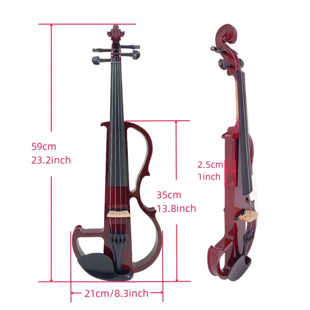 4/4 Full Size Electric Violin – Silent Electric Violin with Headphone Jack, Ebony Fittings – Includes Case, Bow, – Ideal for Practice & Performance (Black)
